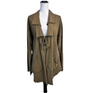 Cynthia Ashby Jacket Blazer Olive Green Artsy Lagenlook Pockets Stretch Peasant